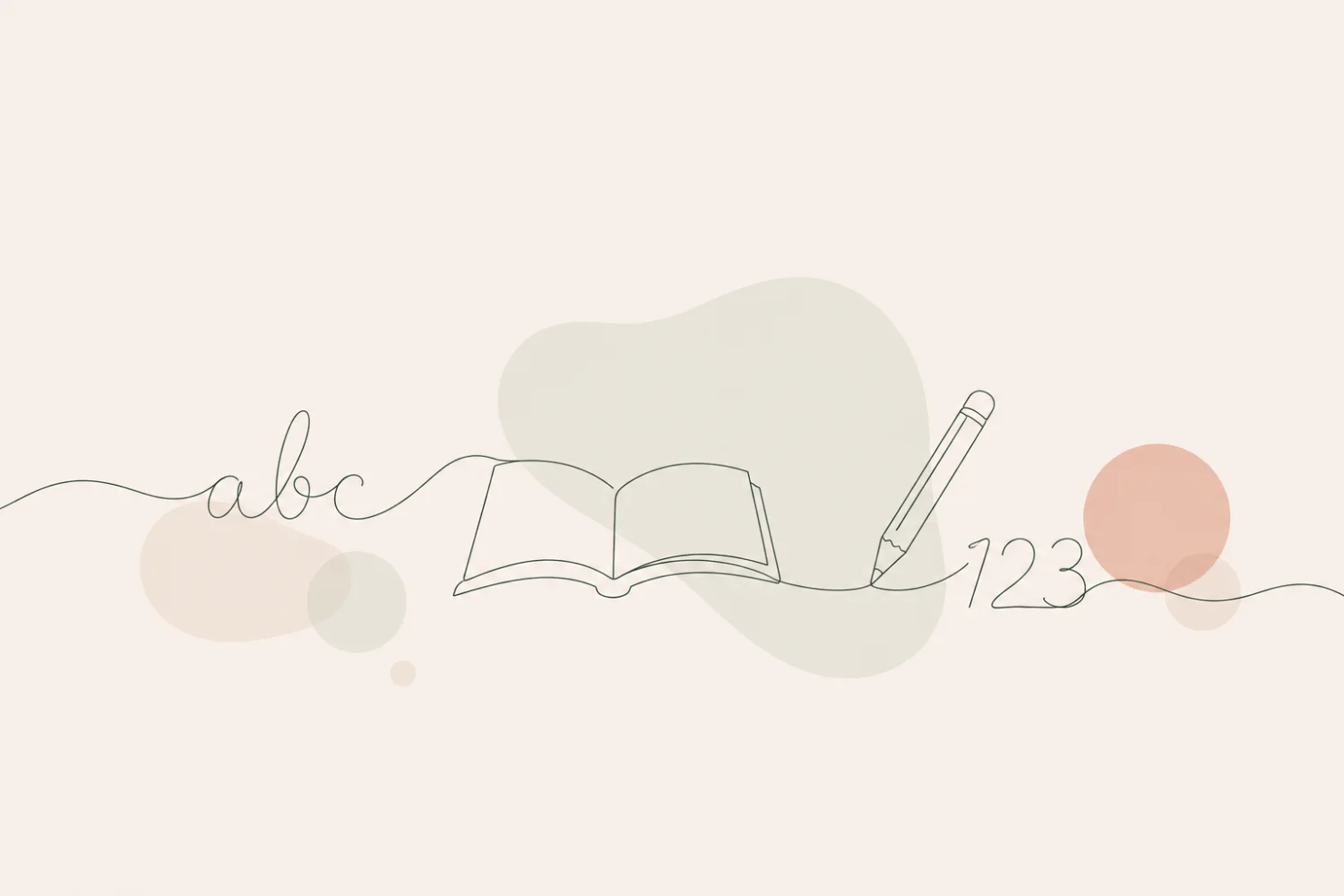Illustrazione line art con lettere, libro, matita e numeri che rappresentano diverse aree dell’apprendimento.